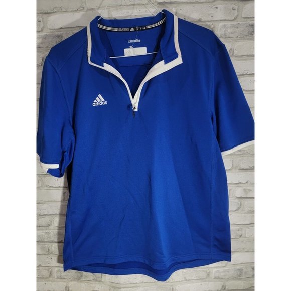 Adidas Blue 1/4 Zip Royal Blue Collegiate Climalite Polo Size Large Warm Up Top - Picture 2 of 7